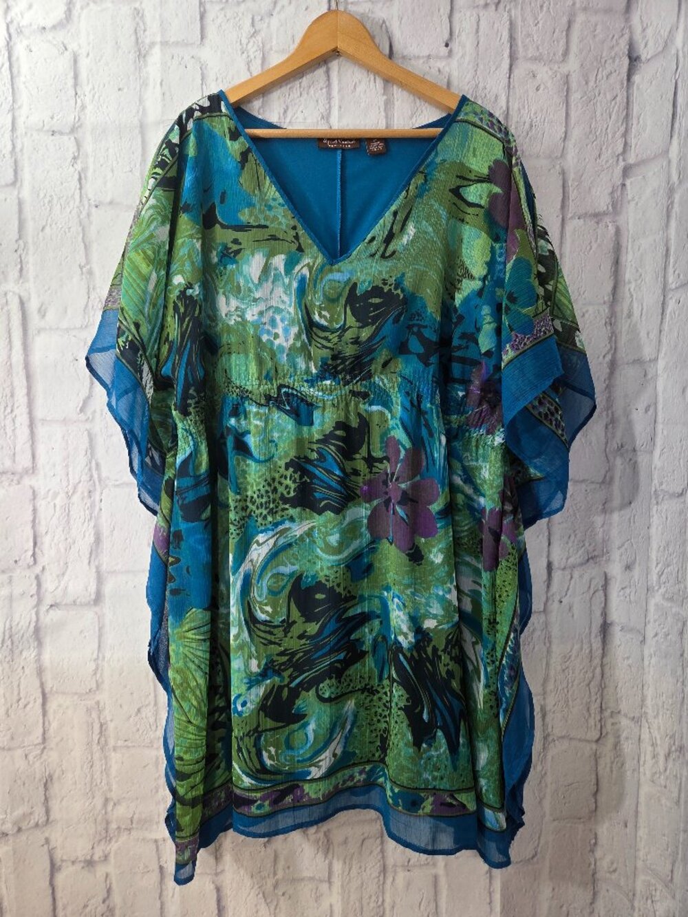 Speed Control Plus 3X Bold Blue V Neck Chiffon Flutter Sleeve Kaftan Blouse
